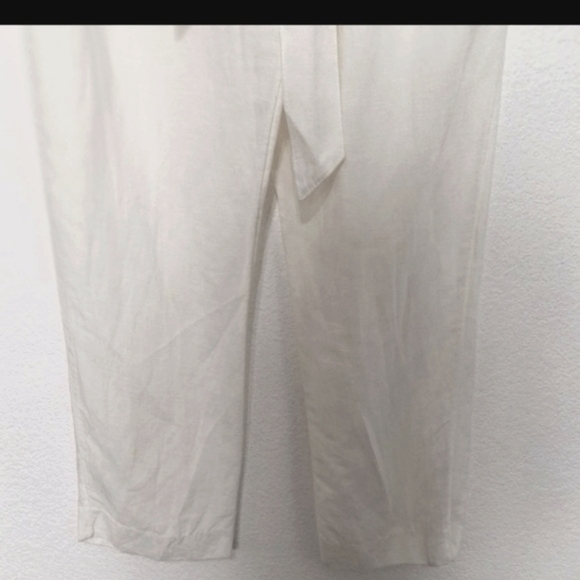 H&M White Linen Blend Paperbag Waist Pants Size 10 - Picture 5 of 11